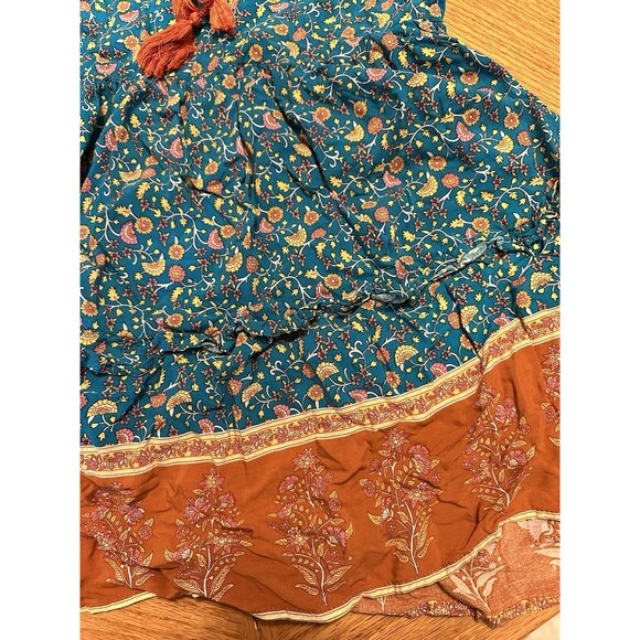 R. Vivimos Dress Womens Medium 8/10 Floral V Neck Short Sleeve Midi - Picture 2 of 7